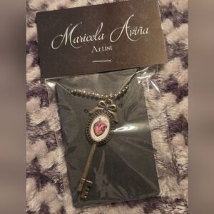 Bronze Key Necklace with Anatomical Heart Pendant And Ball Chain